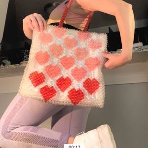 NWT Isaac Mizrahi beaded heart valentines purse tote bag